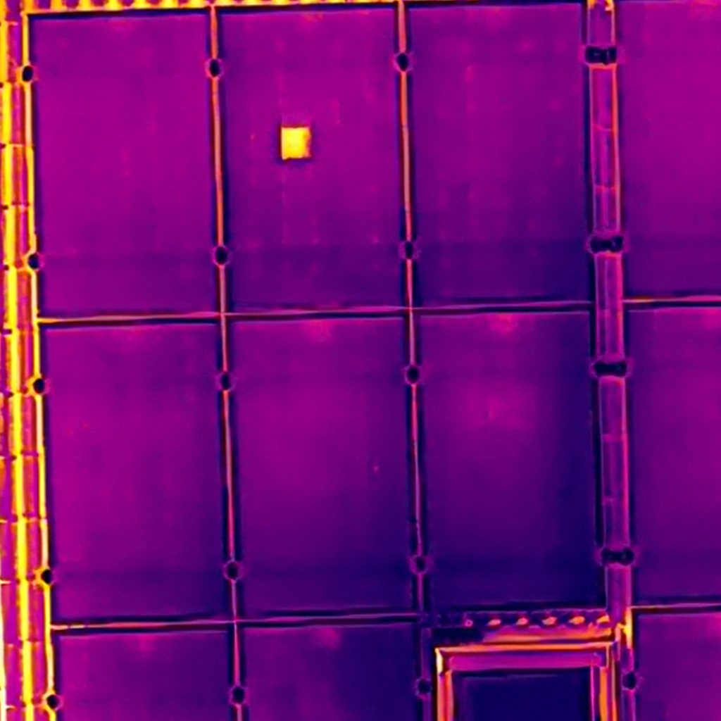 Wärmebildaufnahme von Photovoltaik-Modulen mit erkennbarem Hotspot als Hinweis auf einen Defekt