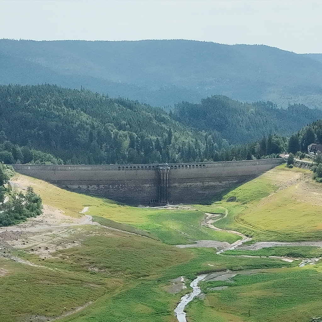 Luftaufnahme einer Talsperre im Schwarzwald